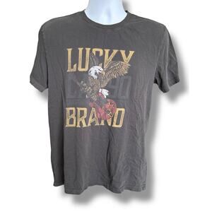 Lucky Brand Men's Gray Short Sleeve Eagle Guitar Graphic T-shirt Size Medium
